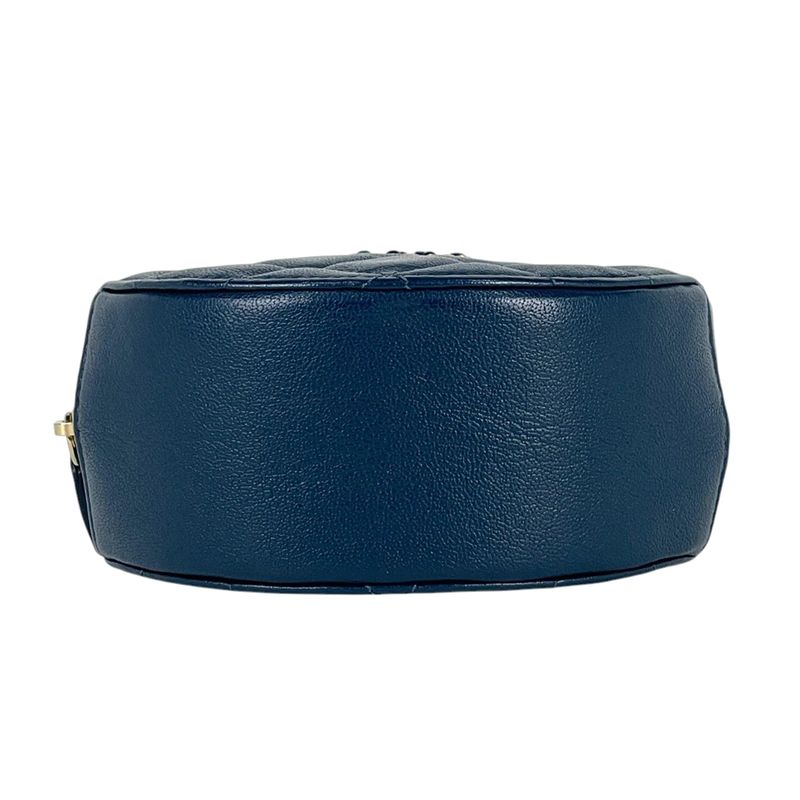 Chanel CC Logo Chain Shoulder Bag Quilted Round Leather Blue