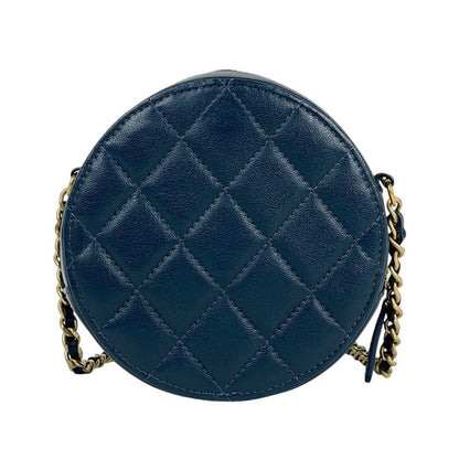 Chanel CC Logo Chain Shoulder Bag Quilted Round Leather Blue