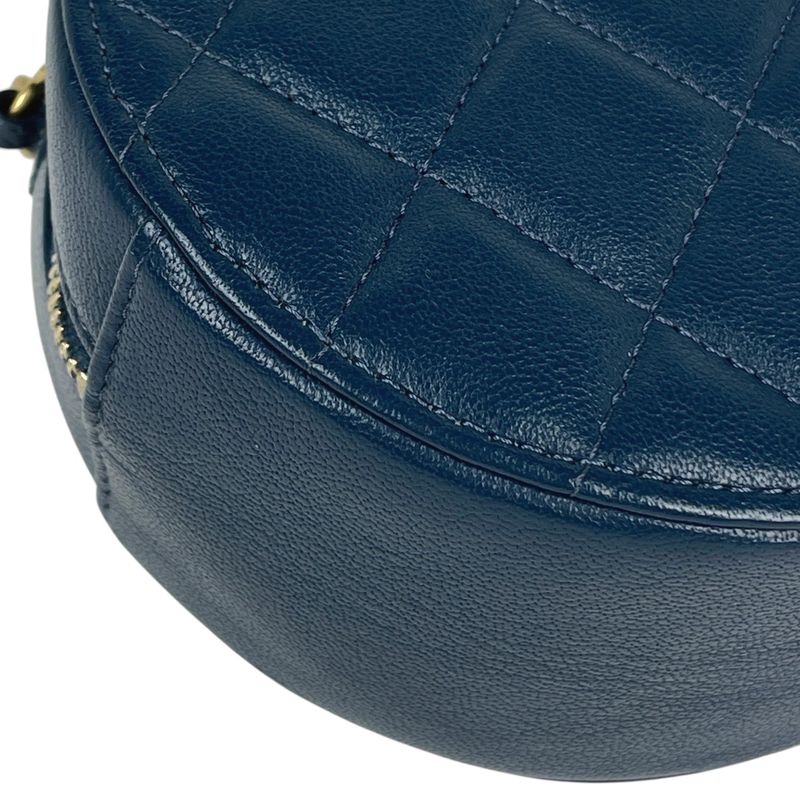 Chanel CC Logo Chain Shoulder Bag Quilted Round Leather Blue