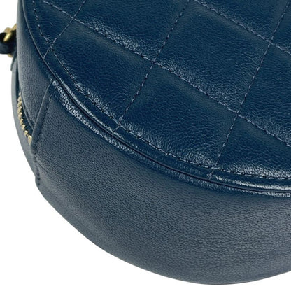 Chanel CC Logo Chain Shoulder Bag Quilted Round Leather Blue