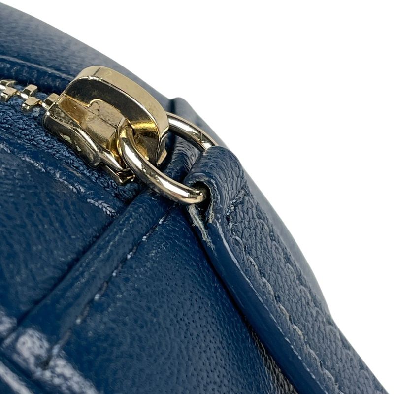 Chanel CC Logo Chain Shoulder Bag Quilted Round Leather Blue