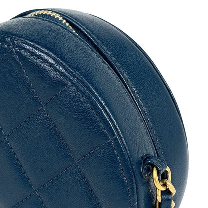 Chanel CC Logo Chain Shoulder Bag Quilted Round Leather Blue