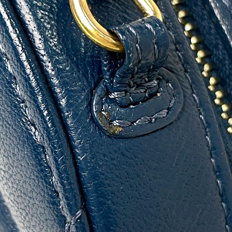 Chanel CC Logo Chain Shoulder Bag Quilted Round Leather Blue