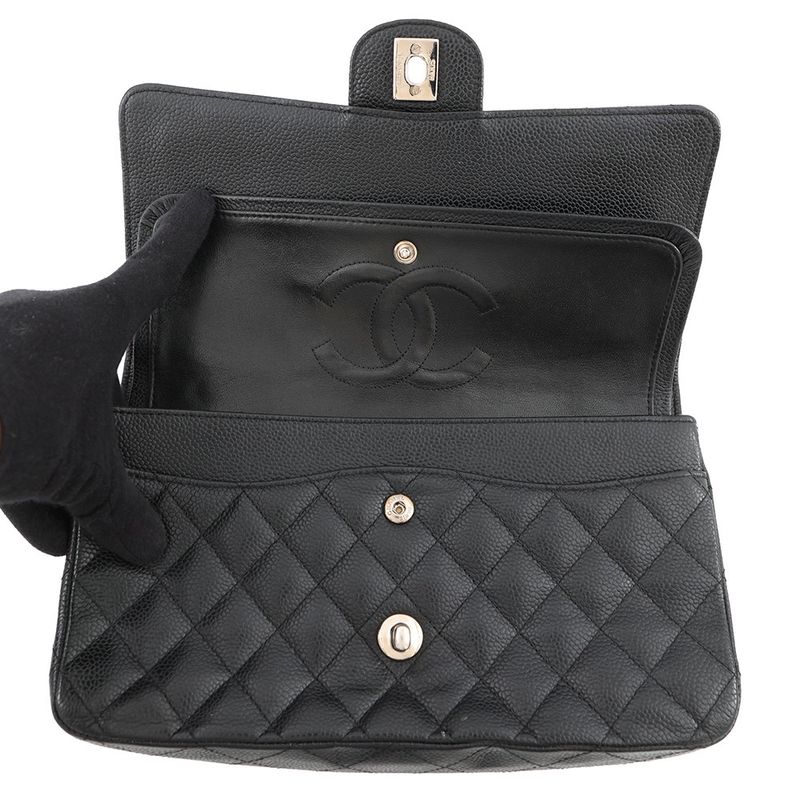 Chanel Chain Shoulder Bag Quilted 25 CC Logo Double Caviar Leather