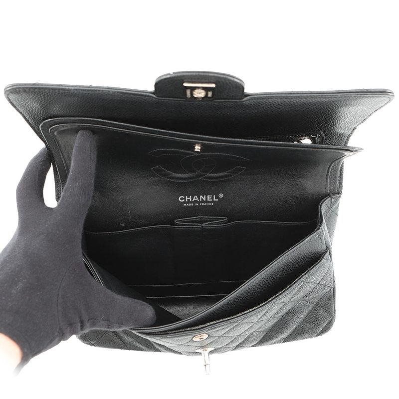 Chanel Chain Shoulder Bag Quilted 25 CC Logo Double Caviar Leather