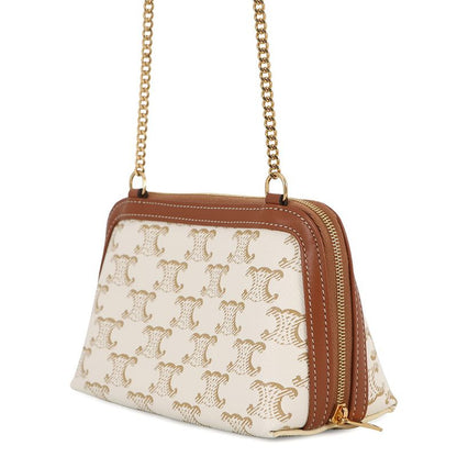 Celine Chain Shoulder Bag Triomphe Clutch White White Tan