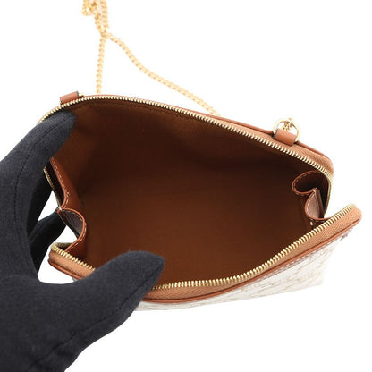 Celine Chain Shoulder Bag Triomphe Clutch White White Tan