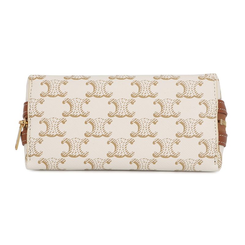 Celine Chain Shoulder Bag Triomphe Clutch White White Tan