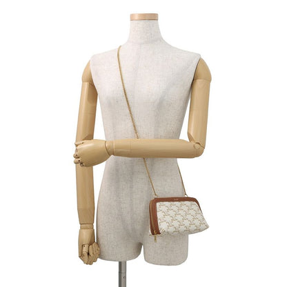 Celine Chain Shoulder Bag Triomphe Clutch White White Tan