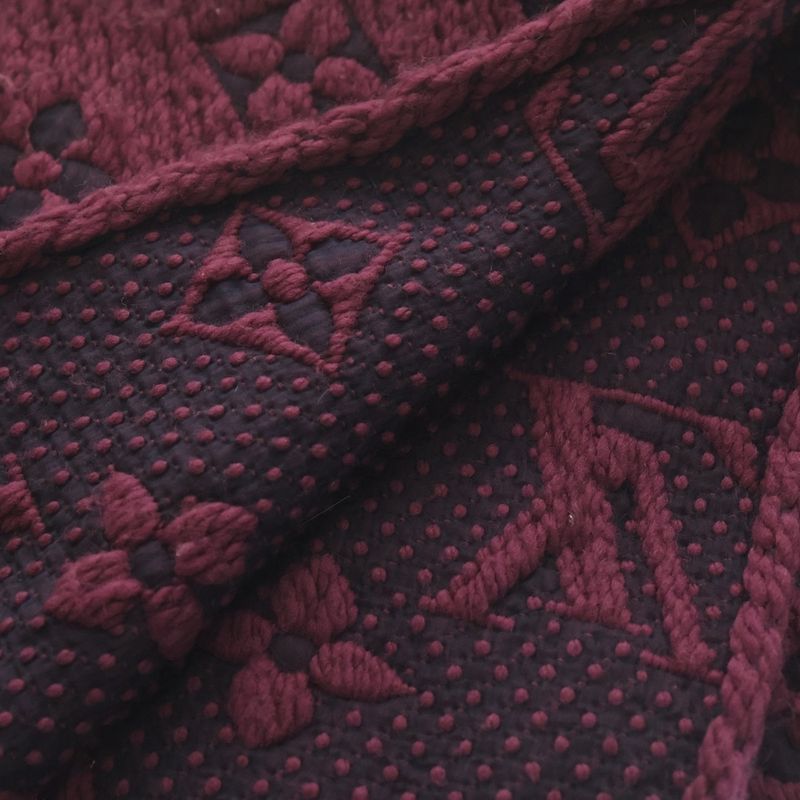 Louis Vuitton Monogram Logomania Scarf Fringe Muffler Wine Red