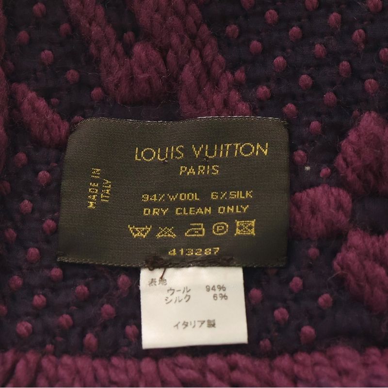 Louis Vuitton Monogram Logomania Scarf Fringe Muffler Wine Red