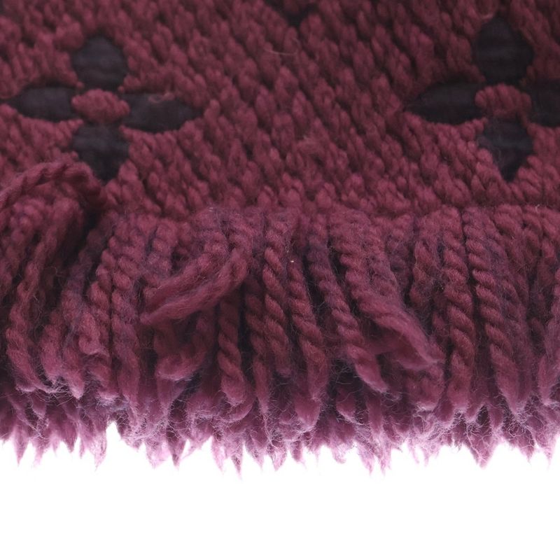Louis Vuitton Monogram Logomania Scarf Fringe Muffler Wine Red
