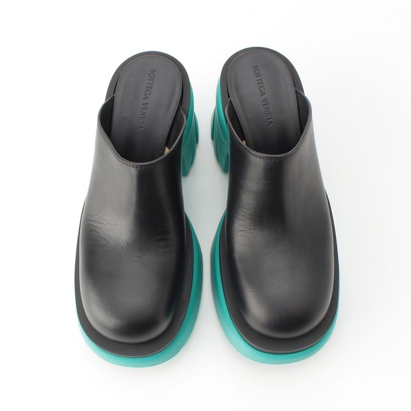 Bottega Veneta Flash Leather Platform Sandals Mule Sabot Shoes Black Turquoise