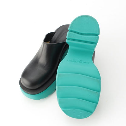Bottega Veneta Flash Leather Platform Sandals Mule Sabot Shoes Black Turquoise