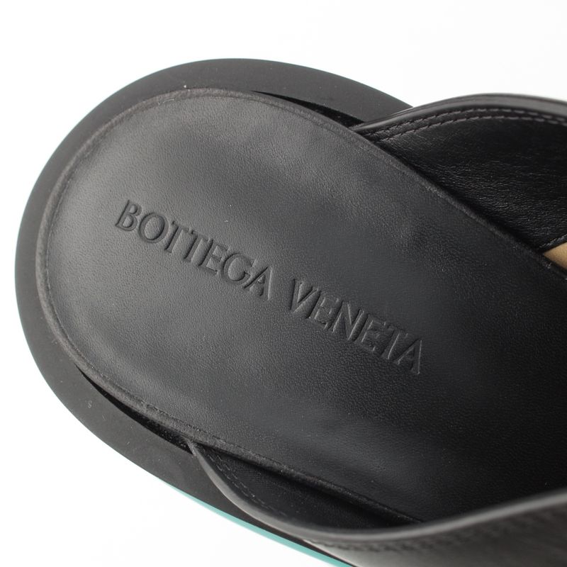 Bottega Veneta Flash Leather Platform Sandals Mule Sabot Shoes Black Turquoise