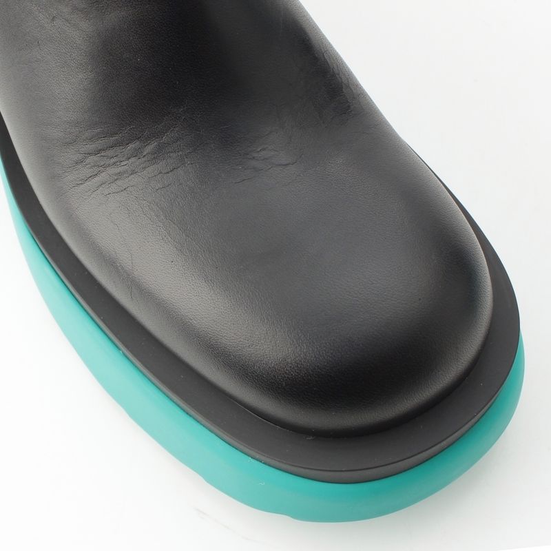 Bottega Veneta Flash Leather Platform Sandals Mule Sabot Shoes Black Turquoise