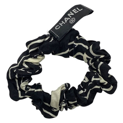 Chanel Scrunchie Hair Tie Hair CC Logo Silk Black White