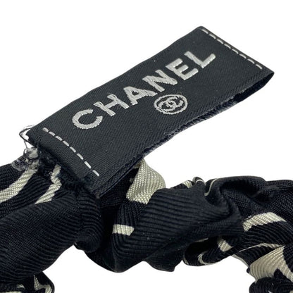 Chanel Scrunchie Hair Tie Hair CC Logo Silk Black White