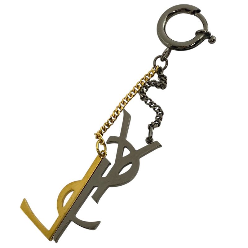 Saint Laurent Charm Key Holder Bag YSL Cassandra Logo Chain Metal Silver