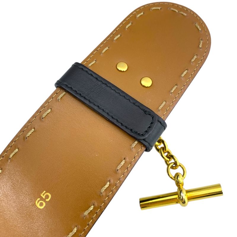 Celine Mantel Chain Belt Chain Turnlock Leather Black Gold