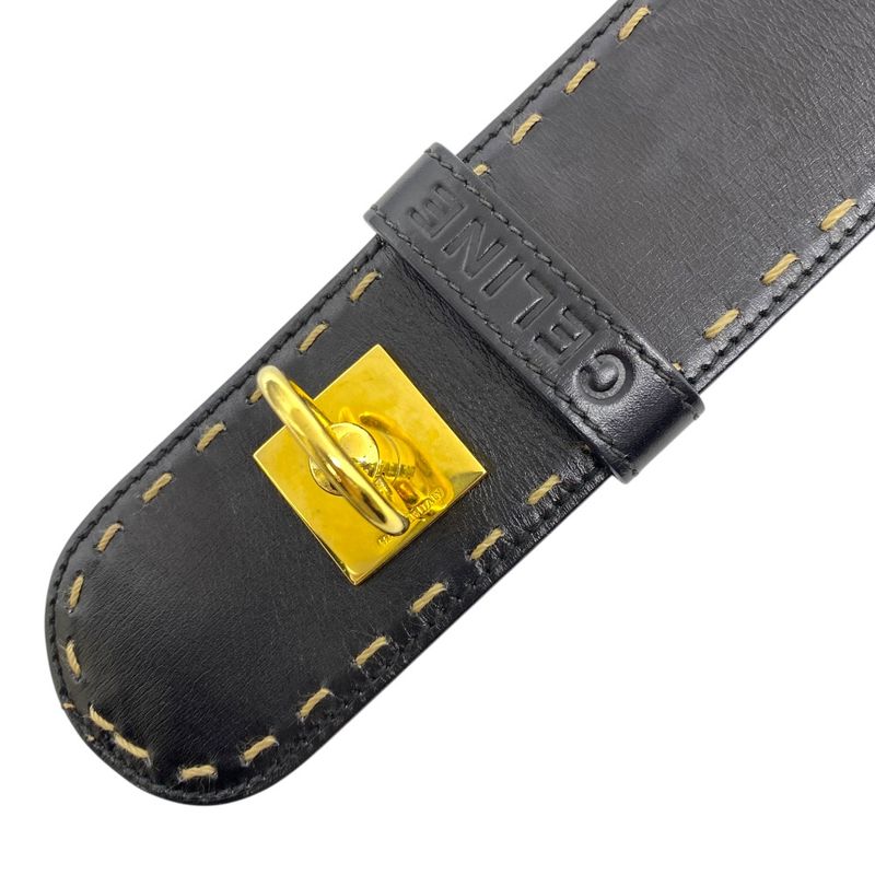 Celine Mantel Chain Belt Chain Turnlock Leather Black Gold