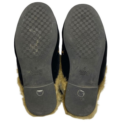 Gucci Kids Princetown Horsebit Children Slippers Sandals Leather Fur Black