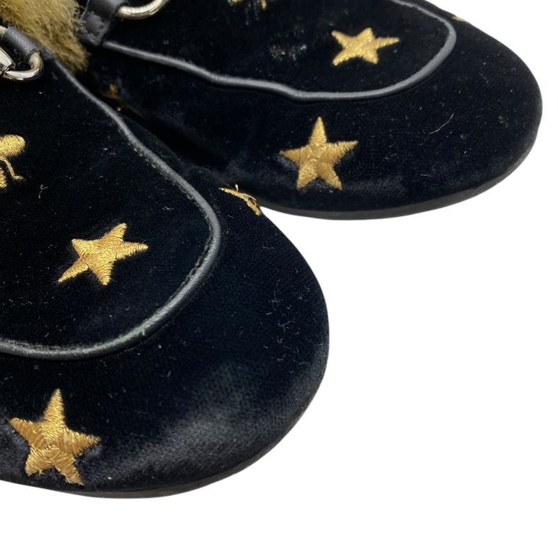 Gucci Kids Princetown Horsebit Children Slippers Sandals Leather Fur Black