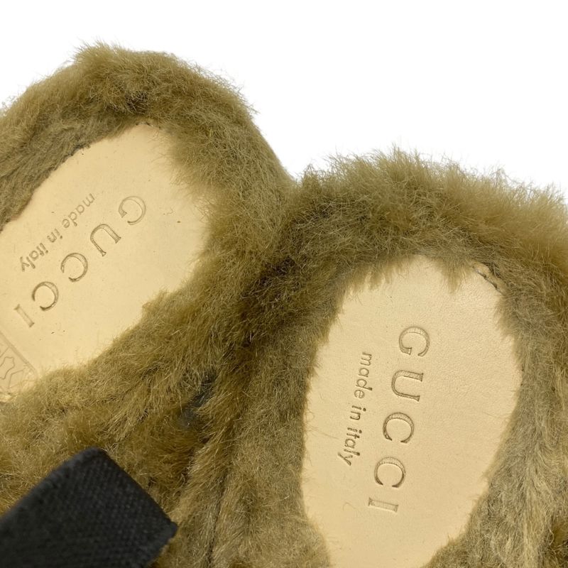 Gucci Kids Princetown Horsebit Children Slippers Sandals Leather Fur Black