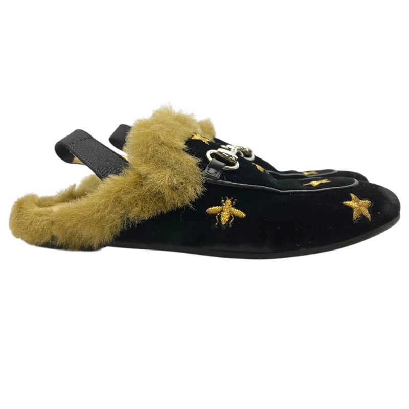 Gucci Kids Princetown Horsebit Children Slippers Sandals Leather Fur Black