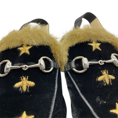 Gucci Kids Princetown Horsebit Children Slippers Sandals Leather Fur Black