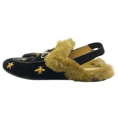 Gucci Kids Princetown Horsebit Children Slippers Sandals Leather Fur Black
