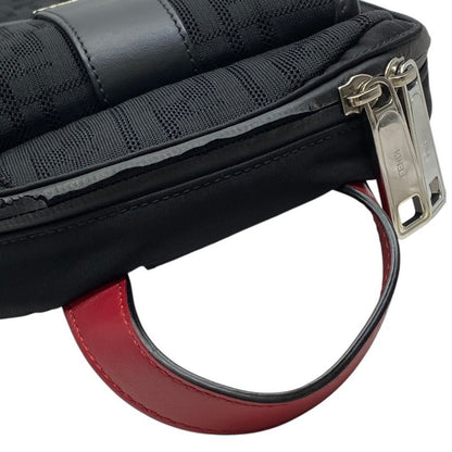 Fendi Zucca Cross FF Pattern Logo Leather Fabric Black Red