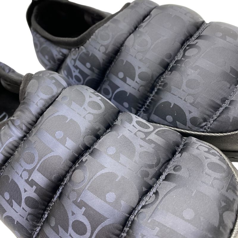 Dior Snow Slipper Flat Shoes Quilted Nylon Logo Black