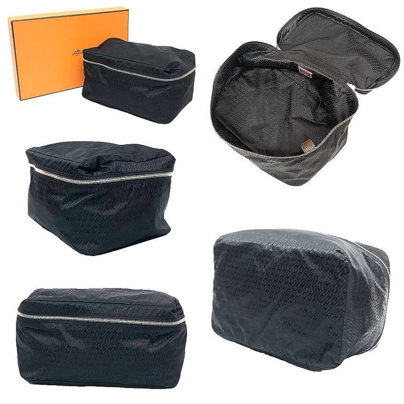 Hermes Pouch Travel Silk Mini Cube Black