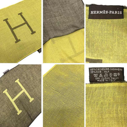 Hermes Shawl Muffler Cashmere Silk Reversible Green Scarf
