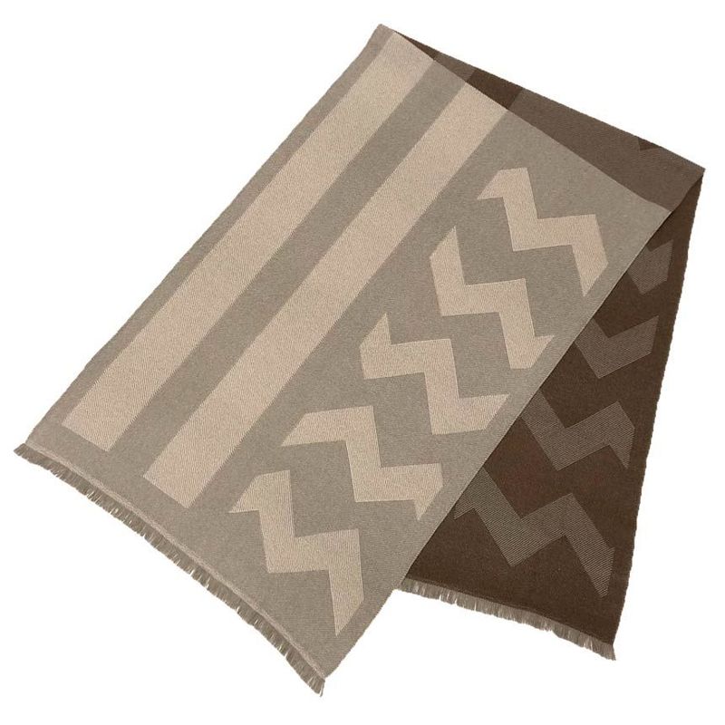 Hermes Cashmere Shawl Ikat Geometric Pattern Brown