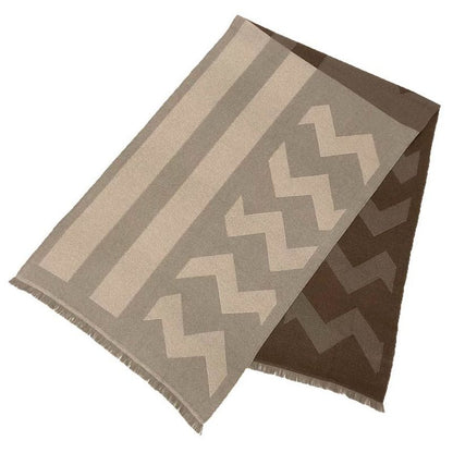 Hermes Cashmere Shawl Ikat Geometric Pattern Brown