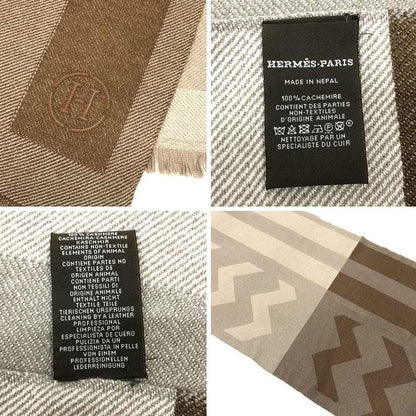 Hermes Cashmere Shawl Ikat Geometric Pattern Brown