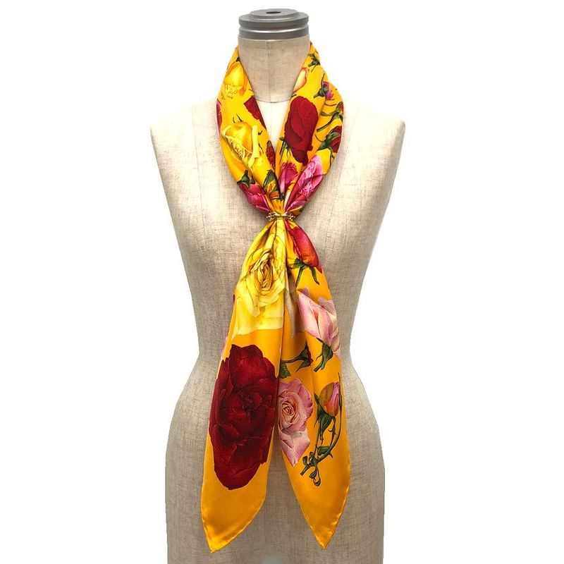 Gucci Rose Scarf Carre Flower Floral Pattern Silk Yellow Orange