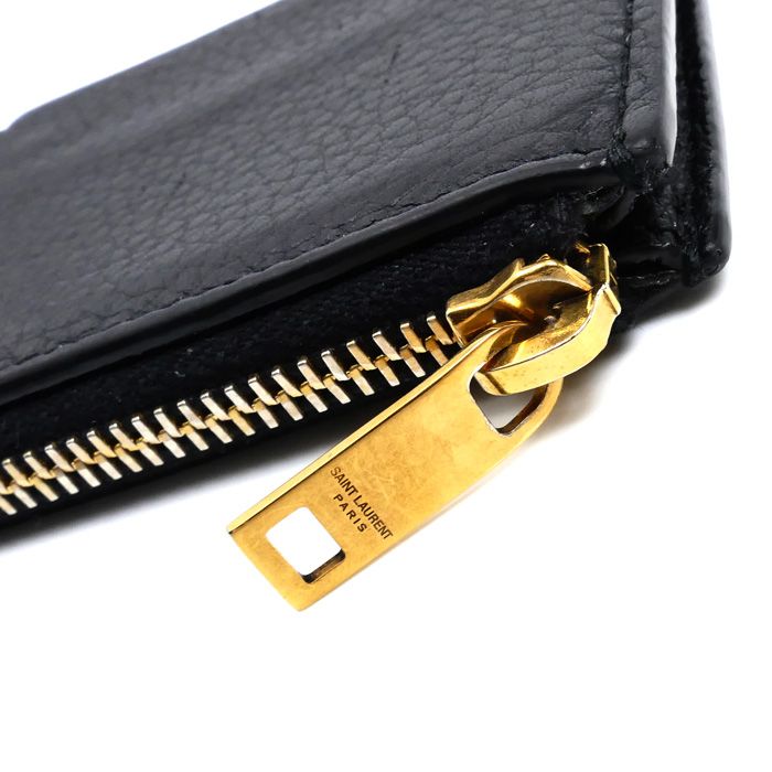 Saint Laurent Tiny Cassandra Fragment Zip Card Case Coin Black