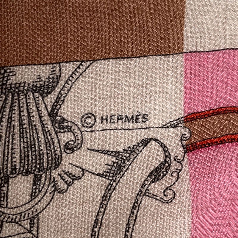 Hermes Scarf Gavroche Imperial Studies Bayadere Cashmere Silk Natural Pink Beige Rose