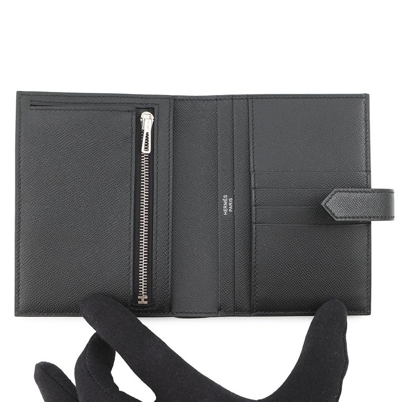 Hermes Bifold Wallet Bearn Compact Black Vo Madame