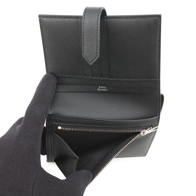 Hermes Bifold Wallet Bearn Compact Black Vo Madame