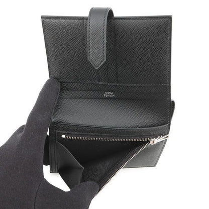 Hermes Bifold Wallet Bearn Compact Black Vo Madame