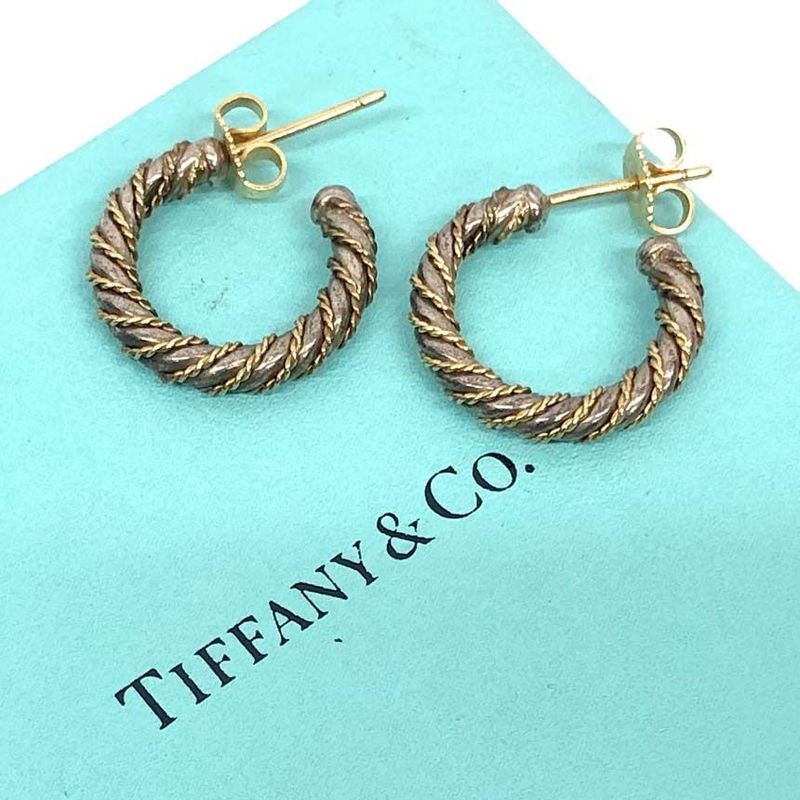 Tiffany & Co. Tiffany Twist Hoop Earrings Silver Yellow Gold Old