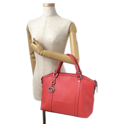 Gucci Tote Leather 2-Way Shoulder Bag Red Brown