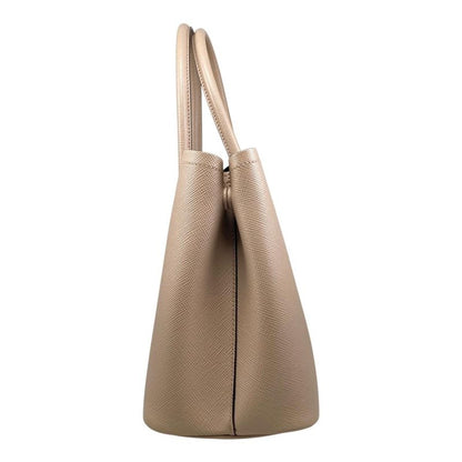 Prada Handbag Double Bag Saffiano Cuir Leather Triangle Logo Beige