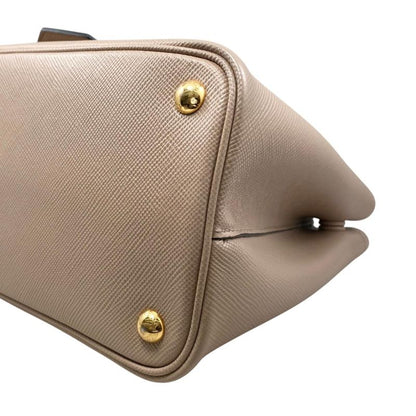 Prada Handbag Double Bag Saffiano Cuir Leather Triangle Logo Beige
