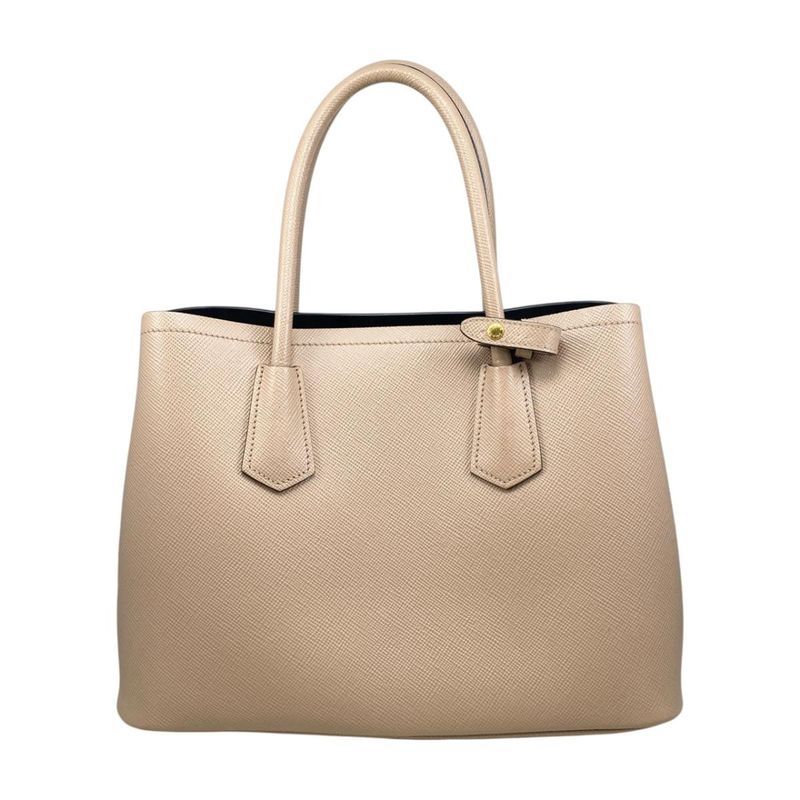 Prada Handbag Double Bag Saffiano Cuir Leather Triangle Logo Beige