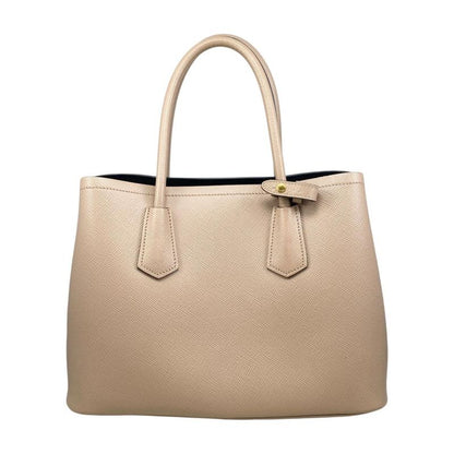Prada Handbag Double Bag Saffiano Cuir Leather Triangle Logo Beige